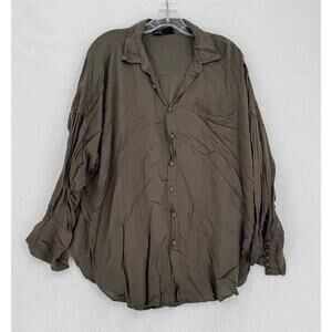 Myra Swim Womens Olive Green Cotton Blend Collared Swim Cover Up Sz L